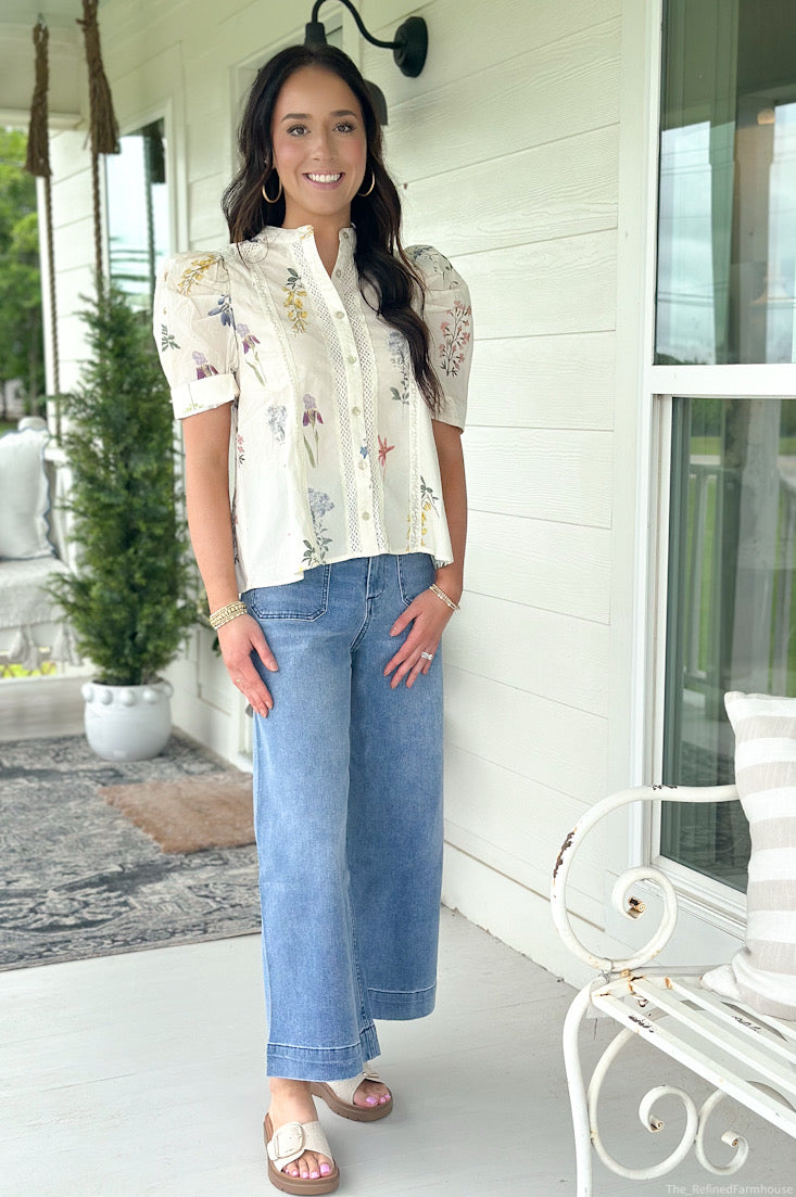 Cream Floral print with lace trim