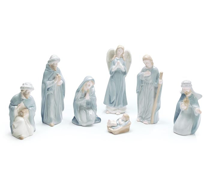 Blue Ceramic Nativity Set | 7 Pieces