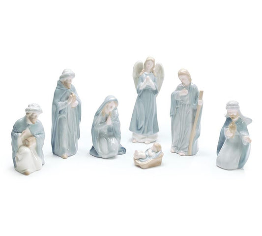 Blue Ceramic Nativity Set | 7 Pieces