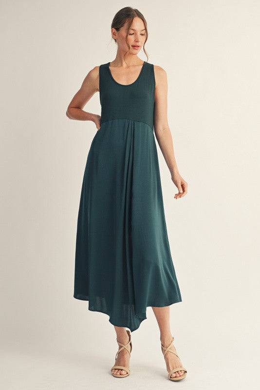 Emerald Drape Midi Dress