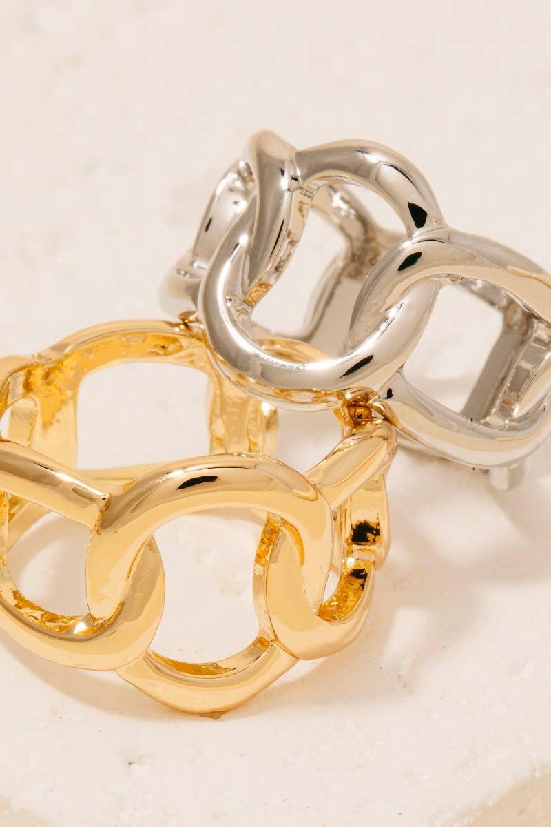 Wide Metallic Solid Chain Band Ring: G