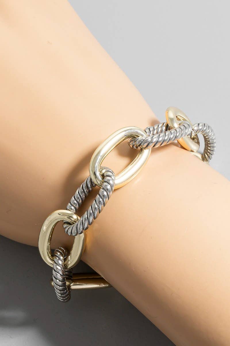 Gold Dipped Twisted Two Tone Chain Bracelet: Gold