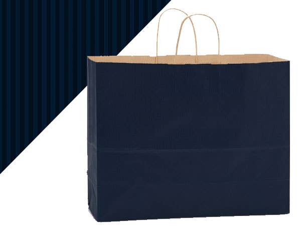 Recycled Shadow Stripe Kraft Paper Retail Shopping Bags: French Blue, 25 Pack, Vogue 16x6x13"
