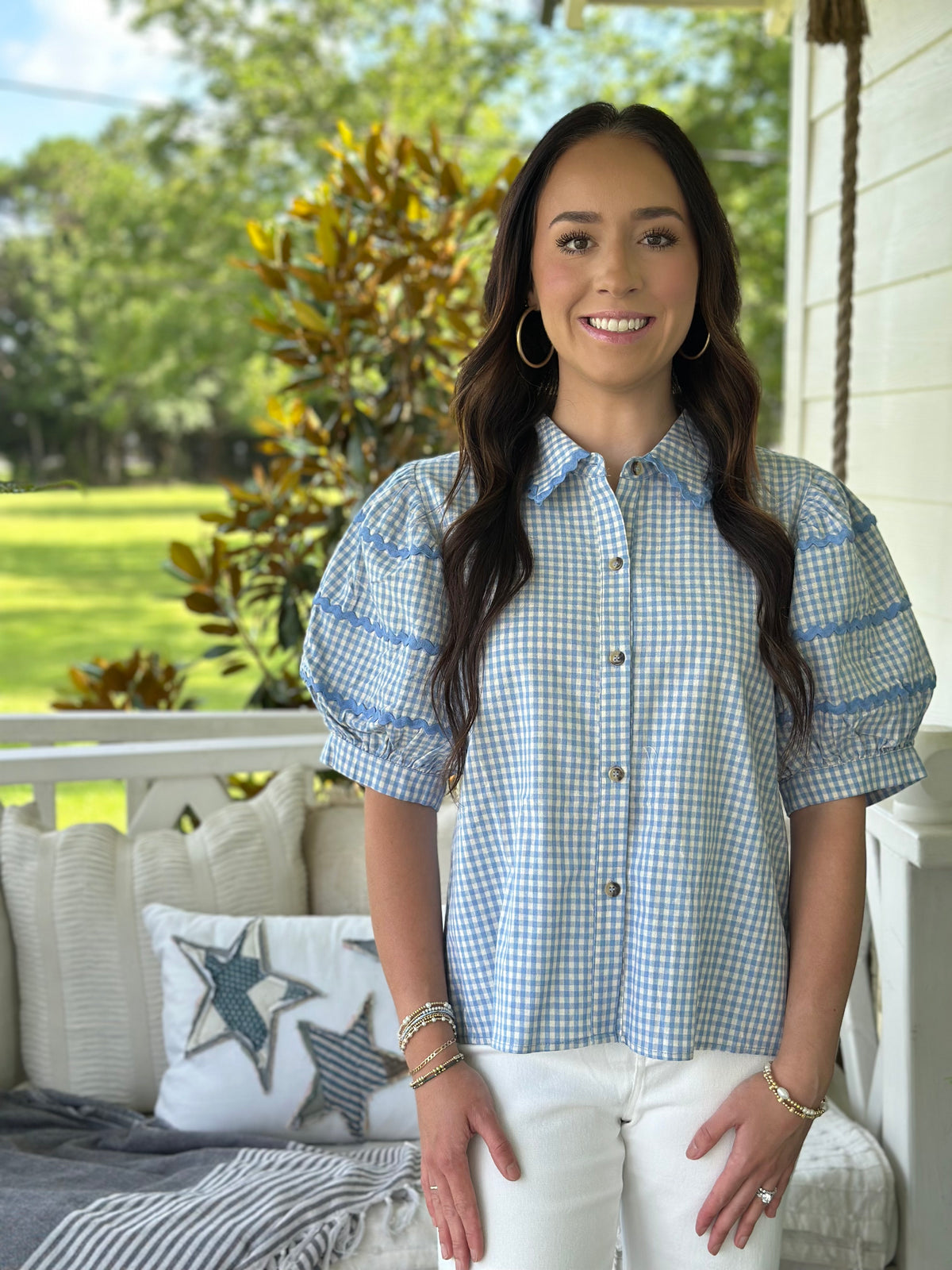Meadow Swirl Gingham Blouse