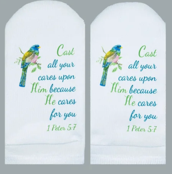 1 Peter 5:7 Cast your cares Socks