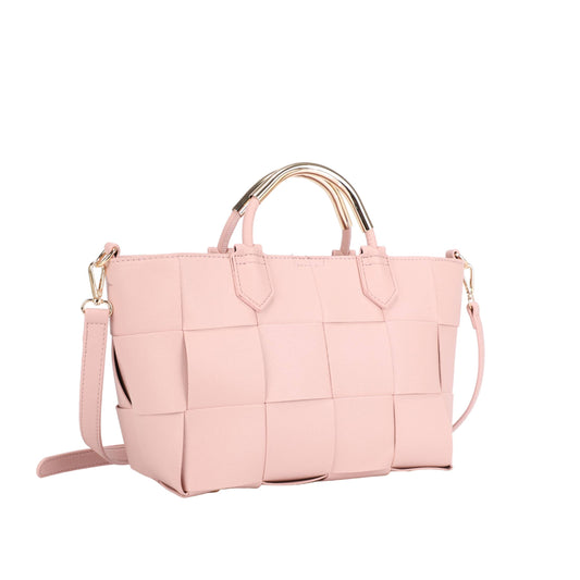 Maryann Woven Satchel with Metal Handle: Pink