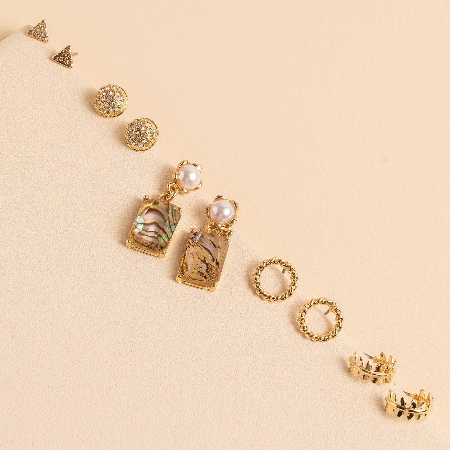 Pearl AB Stone Box Earrings Set