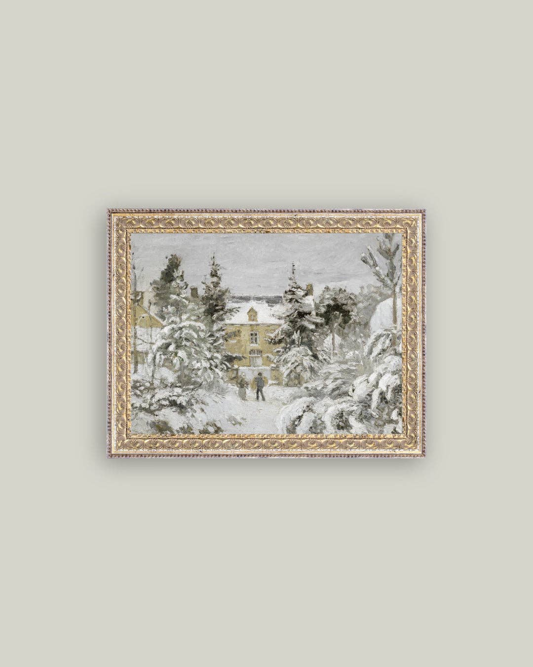 Snowy Stroll Framed Antique Art  |  10x8