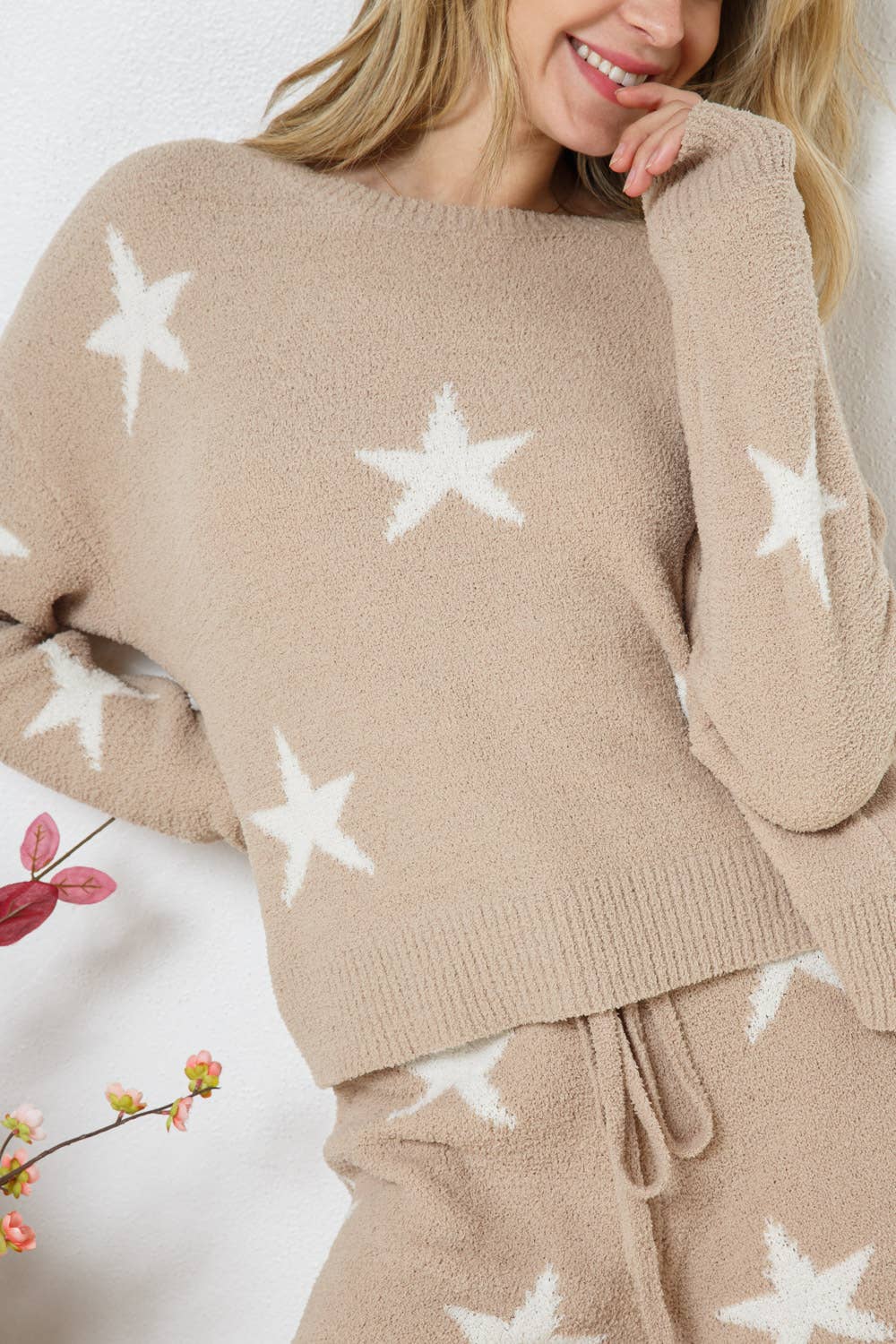 Soft Long Sleeve Star Print Top/Short Set-medium
