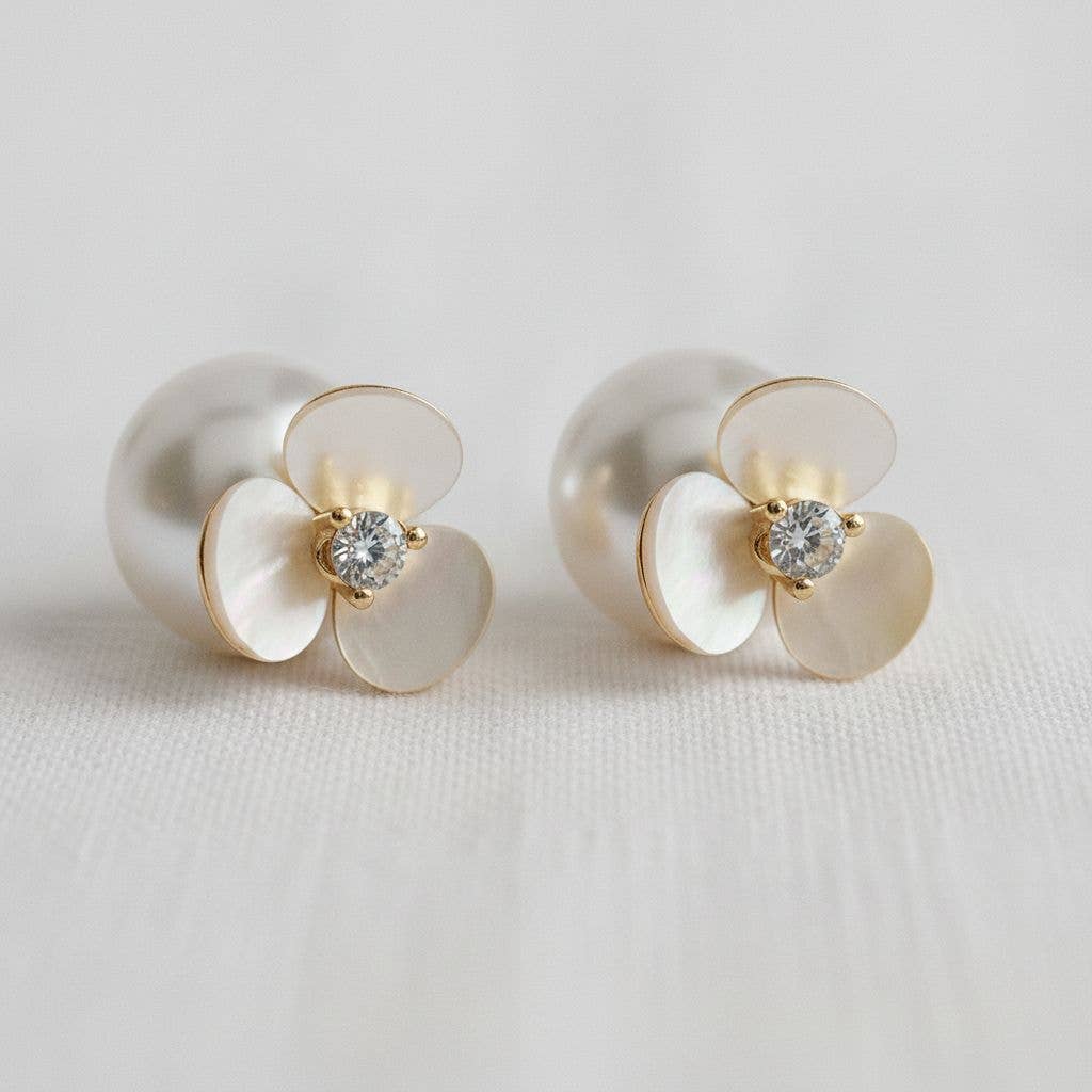 Shell Blossom Pearl Drop Earrings