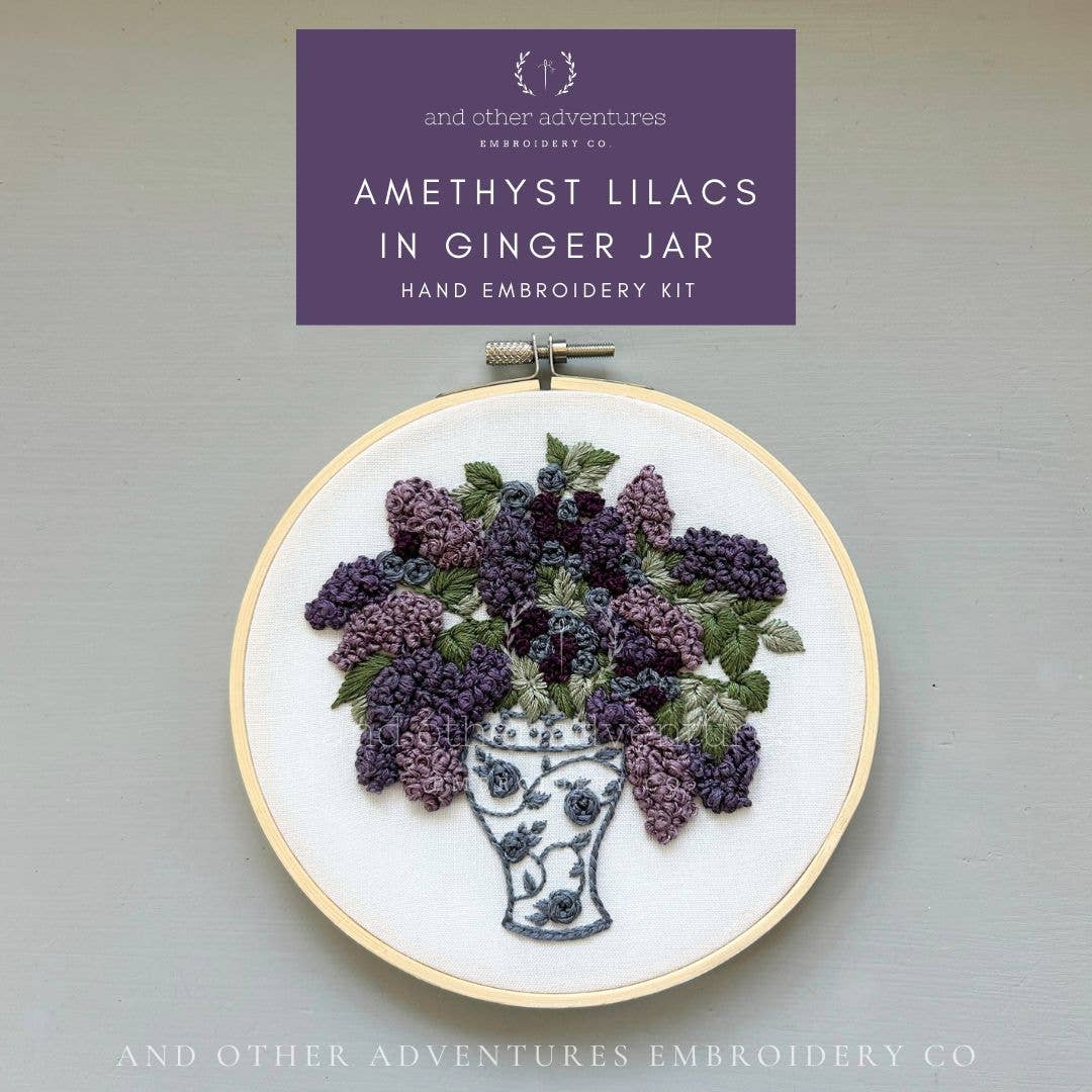 Hand Embroidery Kit - Amethyst Lilacs in Ginger Jar