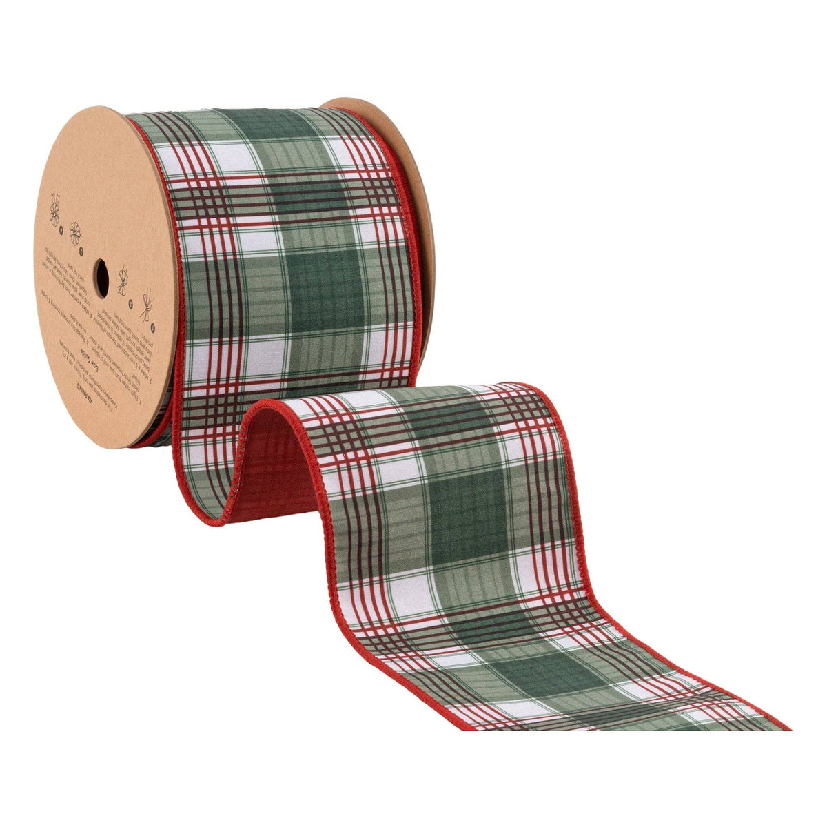 4" Wired Reversible Dupioni Red/Green Plaid 10 Yard Roll
