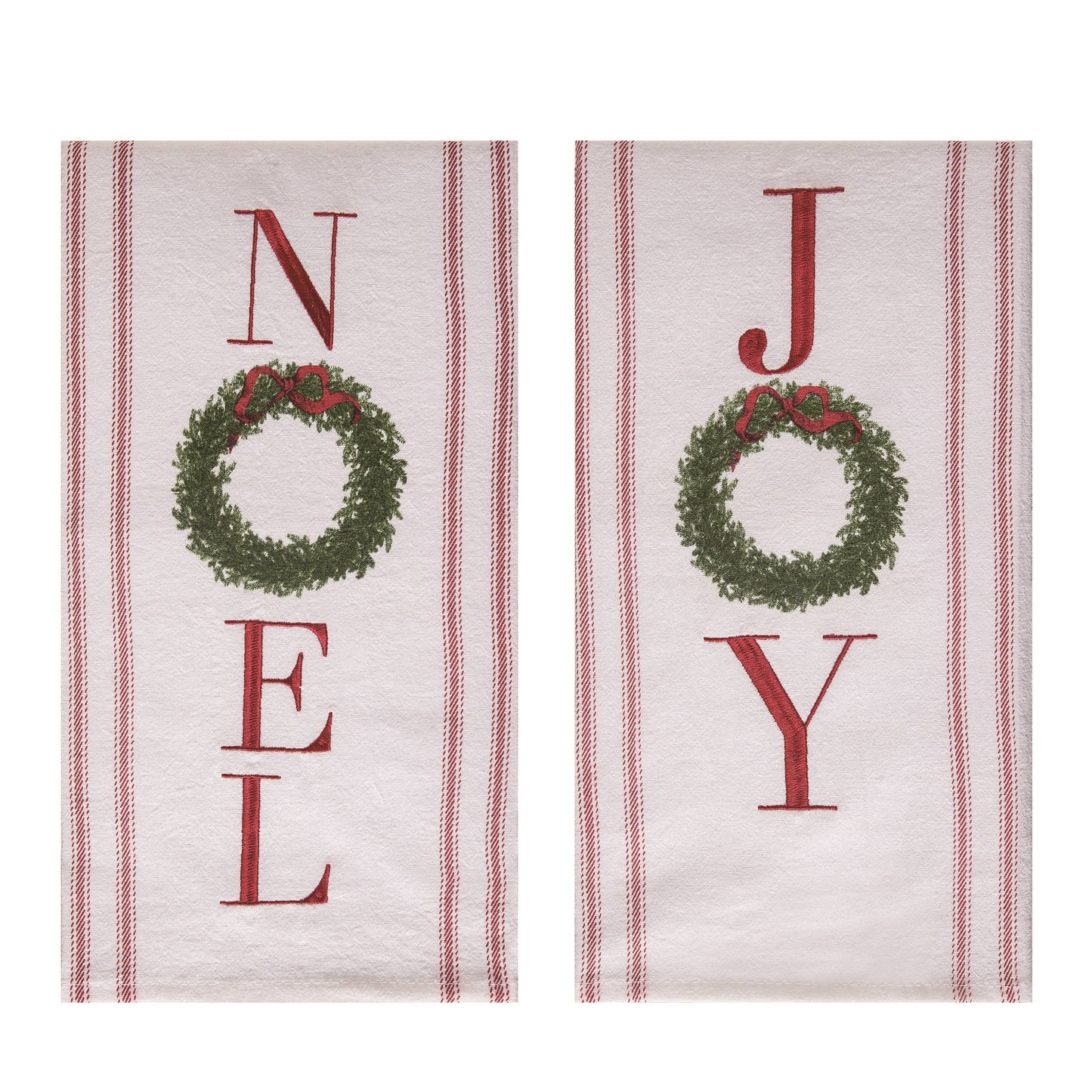 Christmas Fabric Embroidered Wreath Tea Towel
