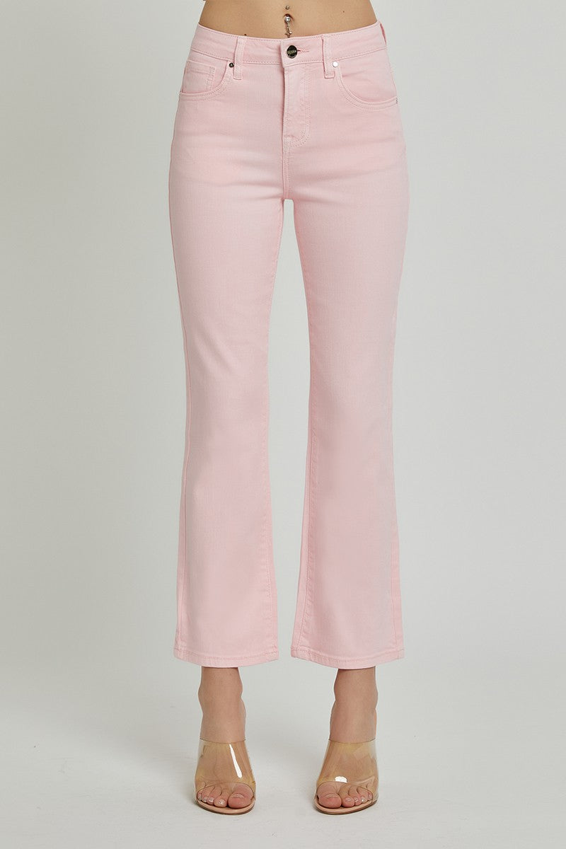 Pink High Rise Crop Straight Jean-Risen