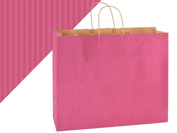 Recycled Shadow Stripe Kraft Paper Retail Shopping Bags: French Blue, 25 Pack, Vogue 16x6x13"