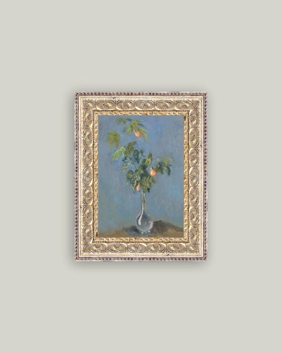 Flowers in a Glass Vase Framed Antique Art: 5x7