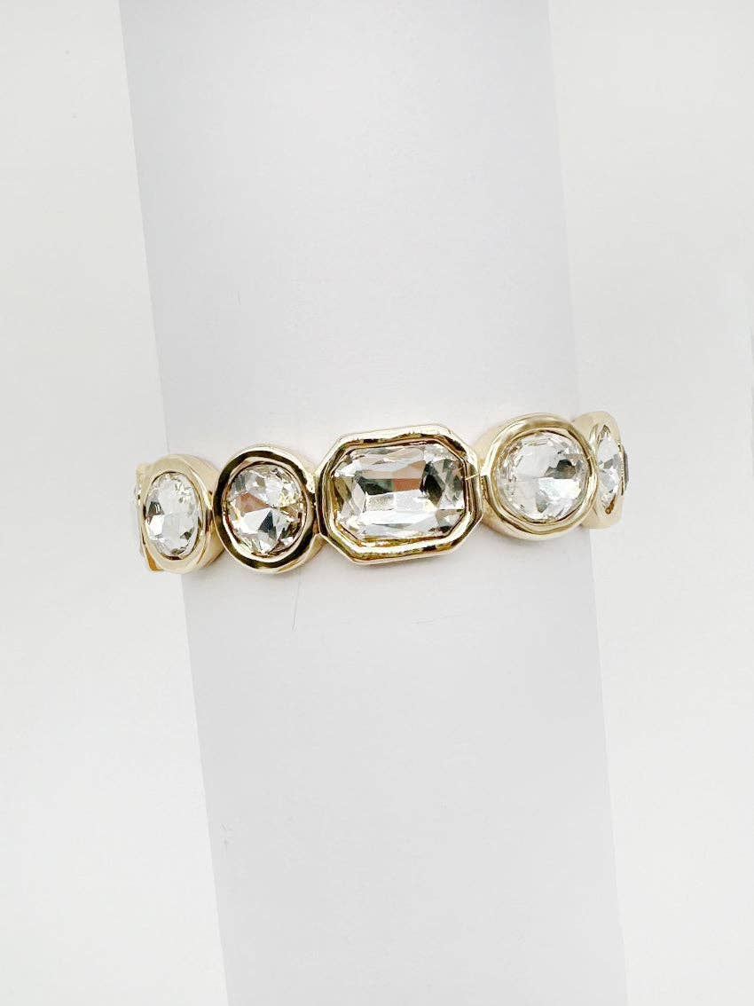 Clear Rectangle and Circle Crystal Stretch Bracelet