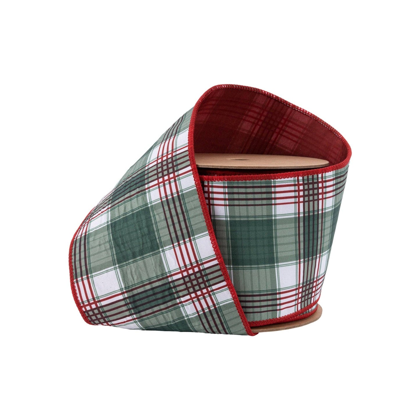 4" Wired Reversible Dupioni Red/Green Plaid 10 Yard Roll