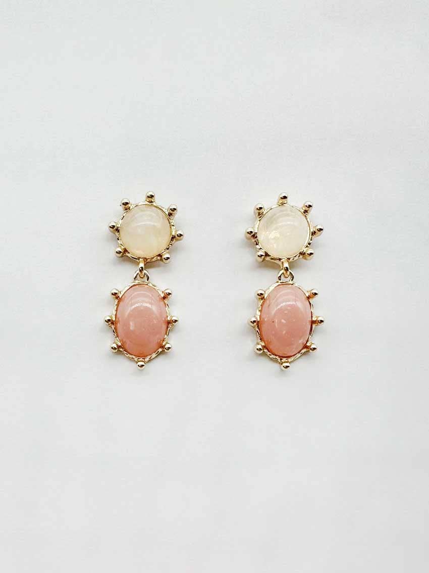 Cream and Pink Gold Studded 2 Drop 1" Earring
