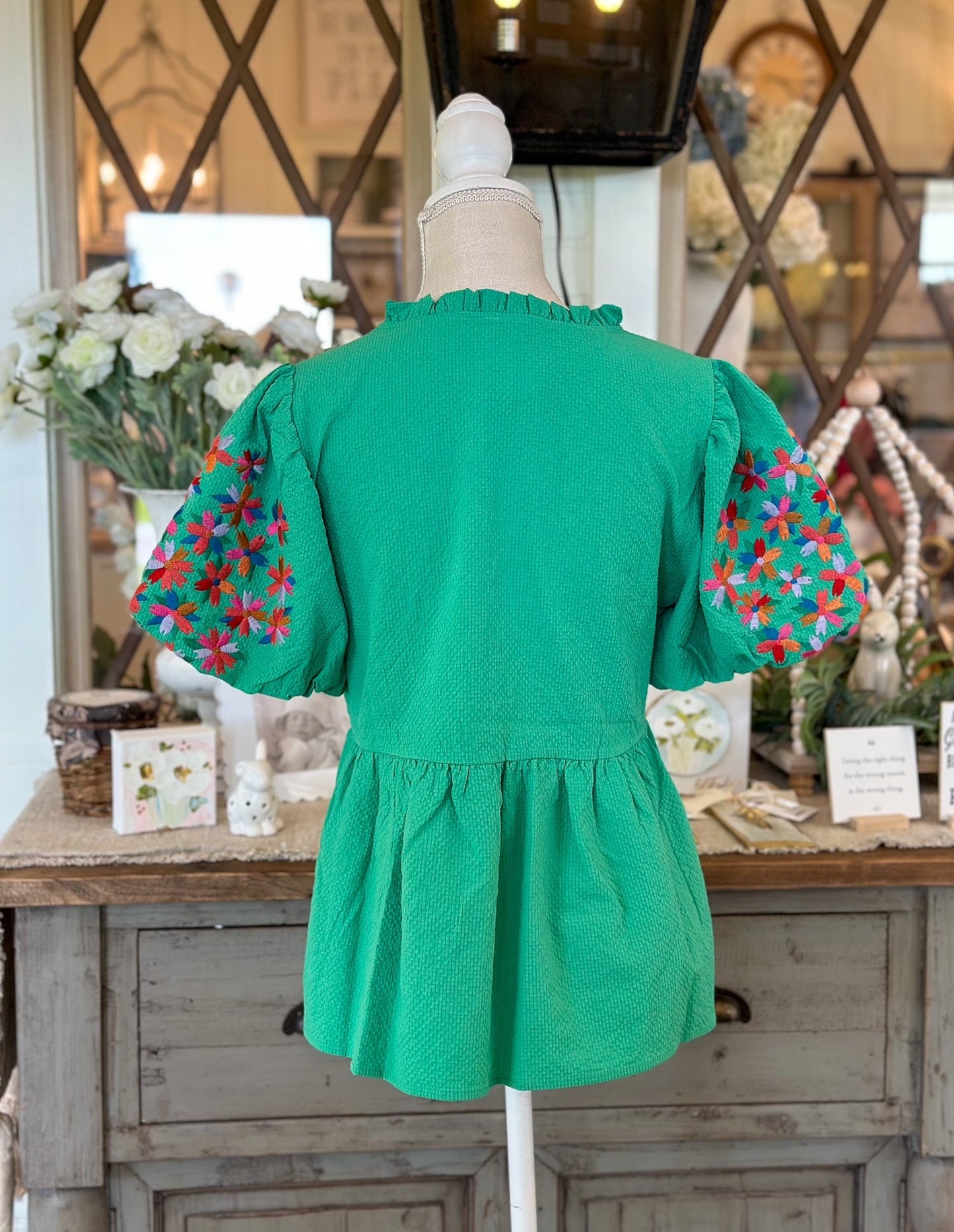 Solid Baby Doll Top with Embroidery