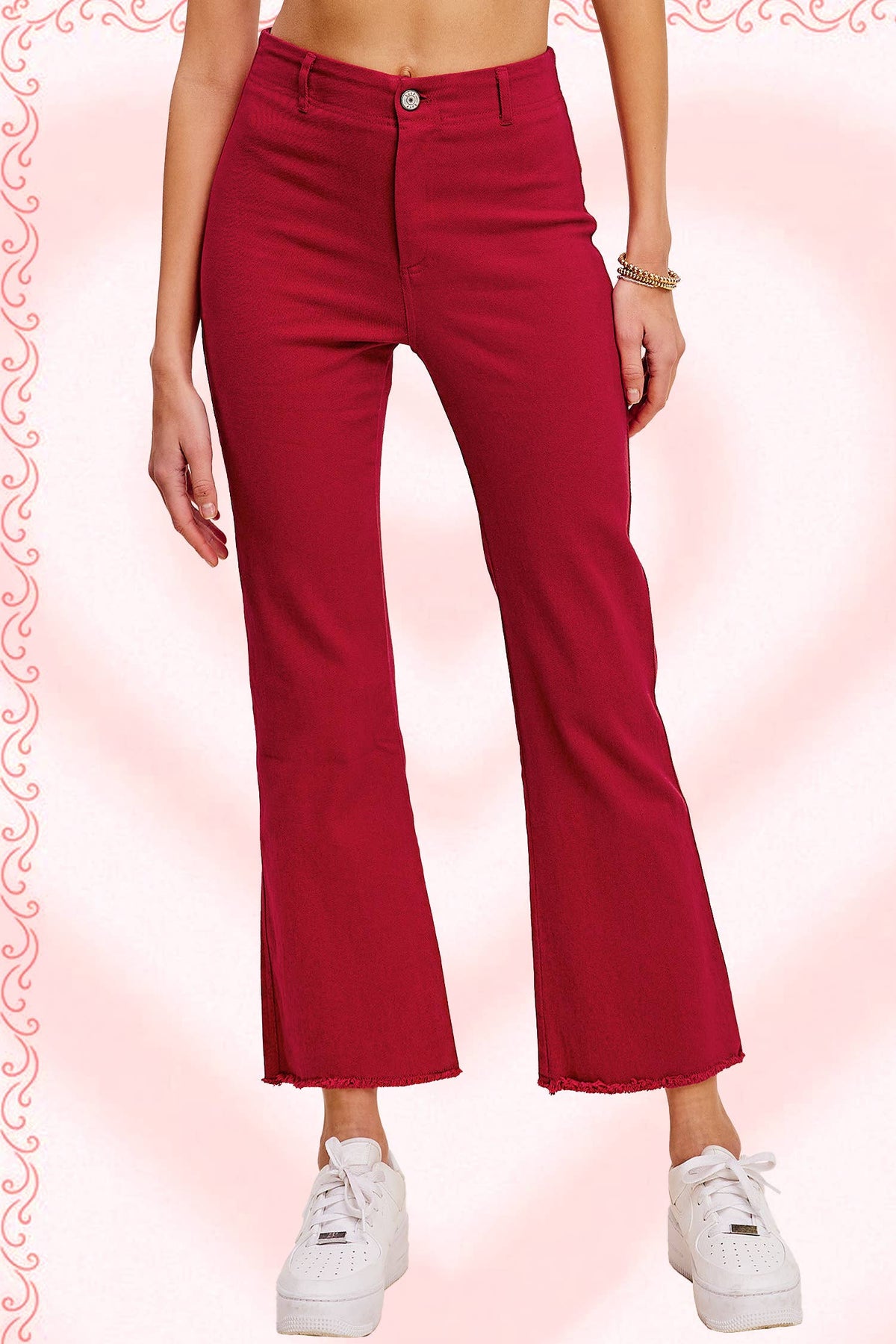 Red Soft Washed Stretchy High Waisted Flare Pants