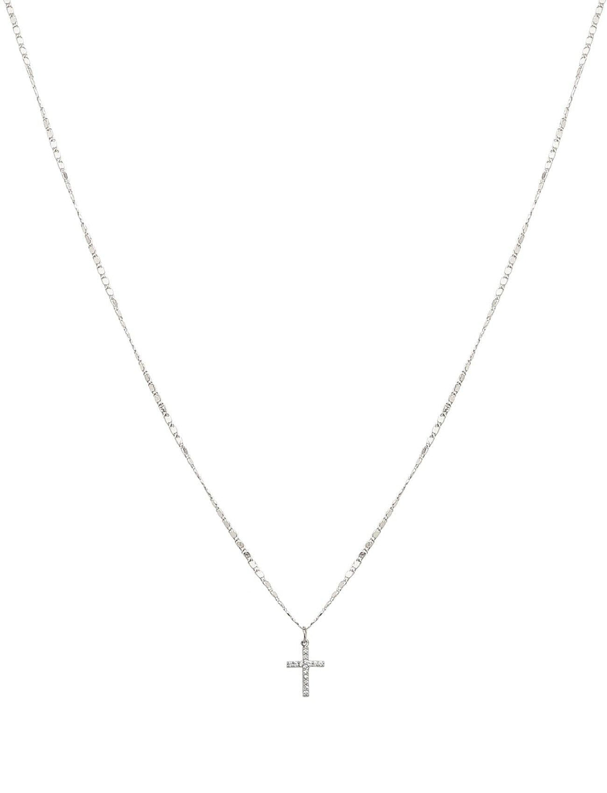 Silver Chain with Thin Silver Rhinestone Cross 16"-18" Necklace