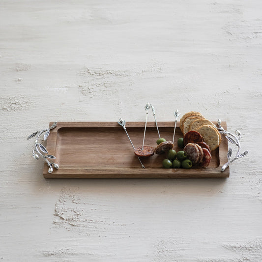 Wood Tray with 4 Appetizer Picks, Boxed Set of 5