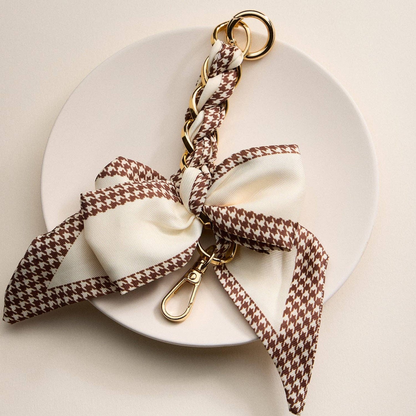 Scarf Bow Keychain with Gold Chain Link | Elegant Bag or Key Accessory: BR