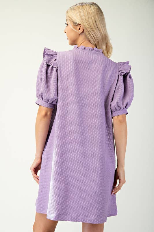 Lavender Puff Sleeve Textured Mini Dress