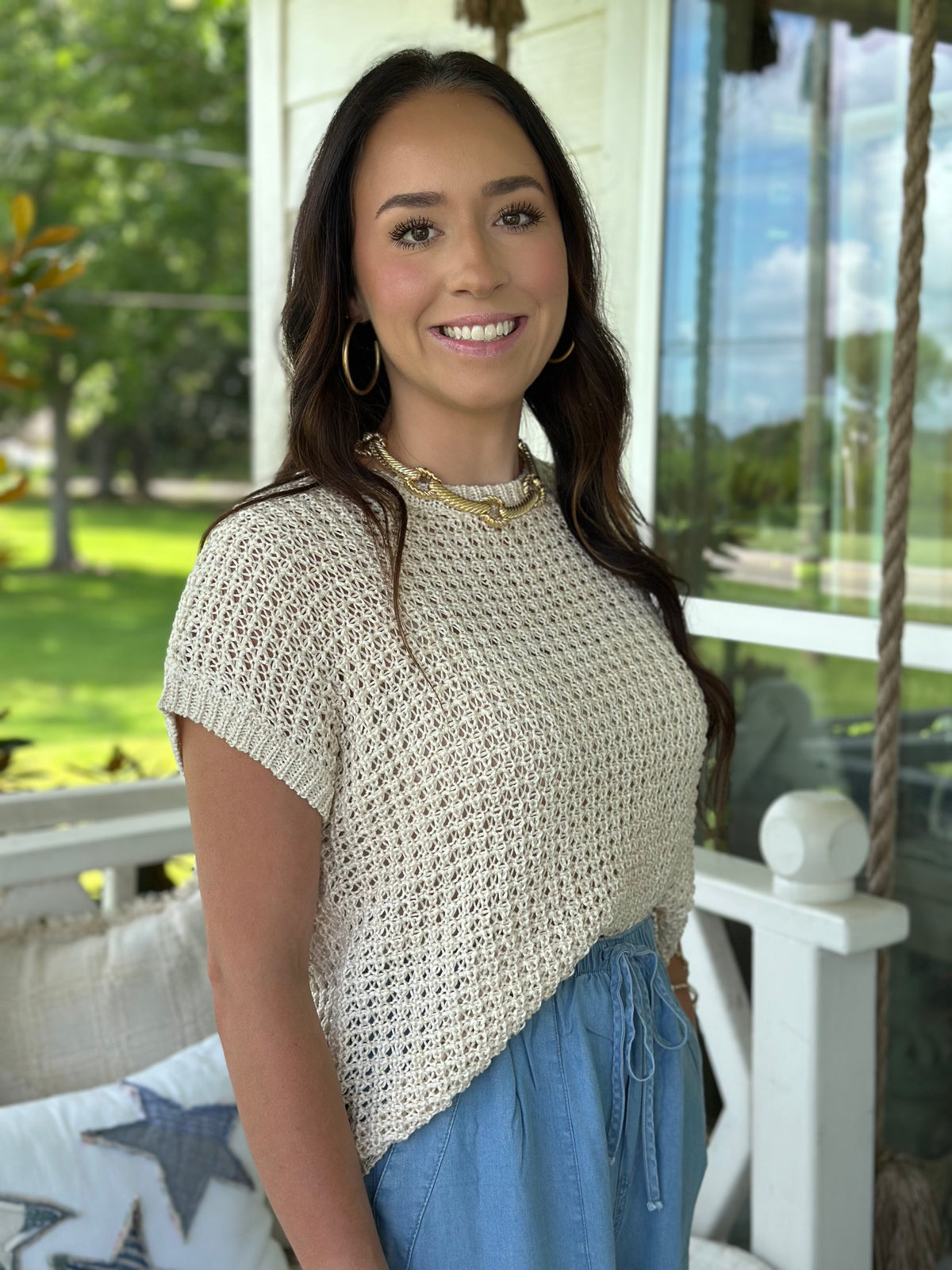 Sandy Breeze Crochet Sweater Top