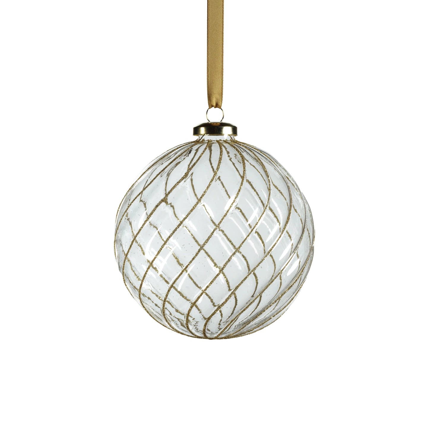Swirl Glitter Ball Ornament - Clear and Gold