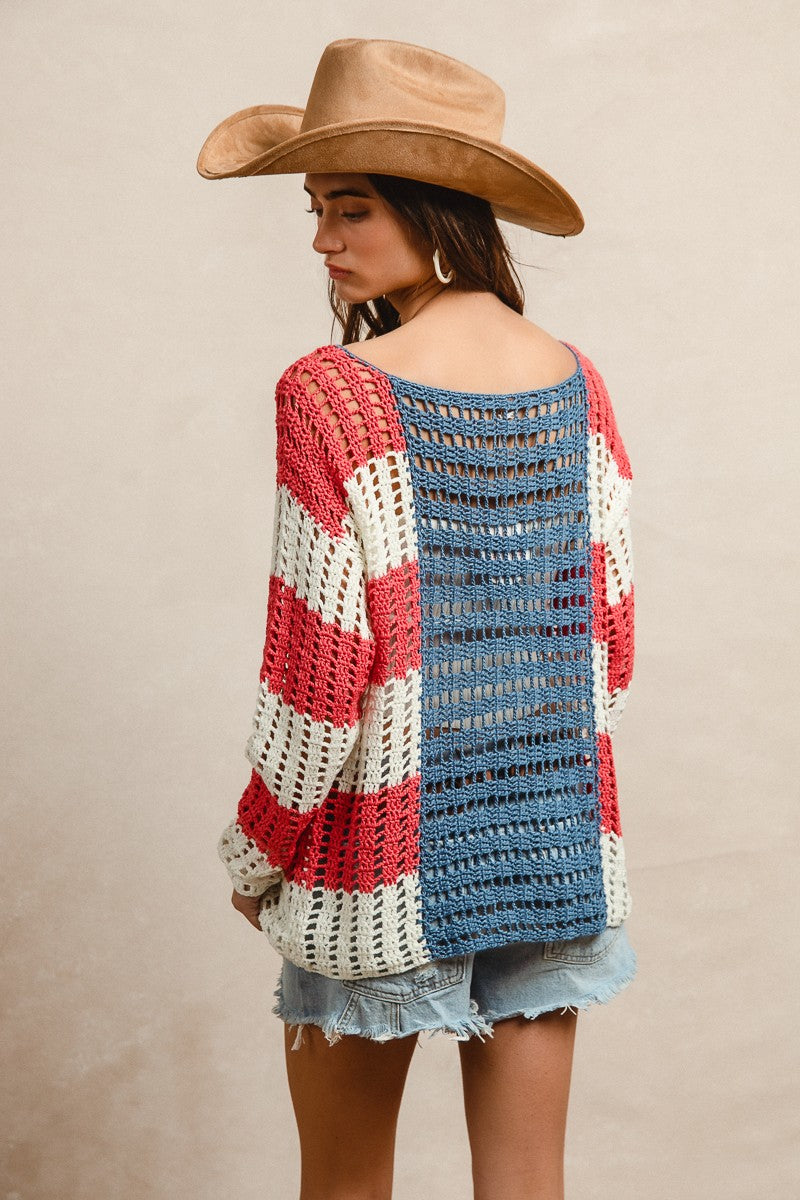 Crochet Star Patches American Flag Top