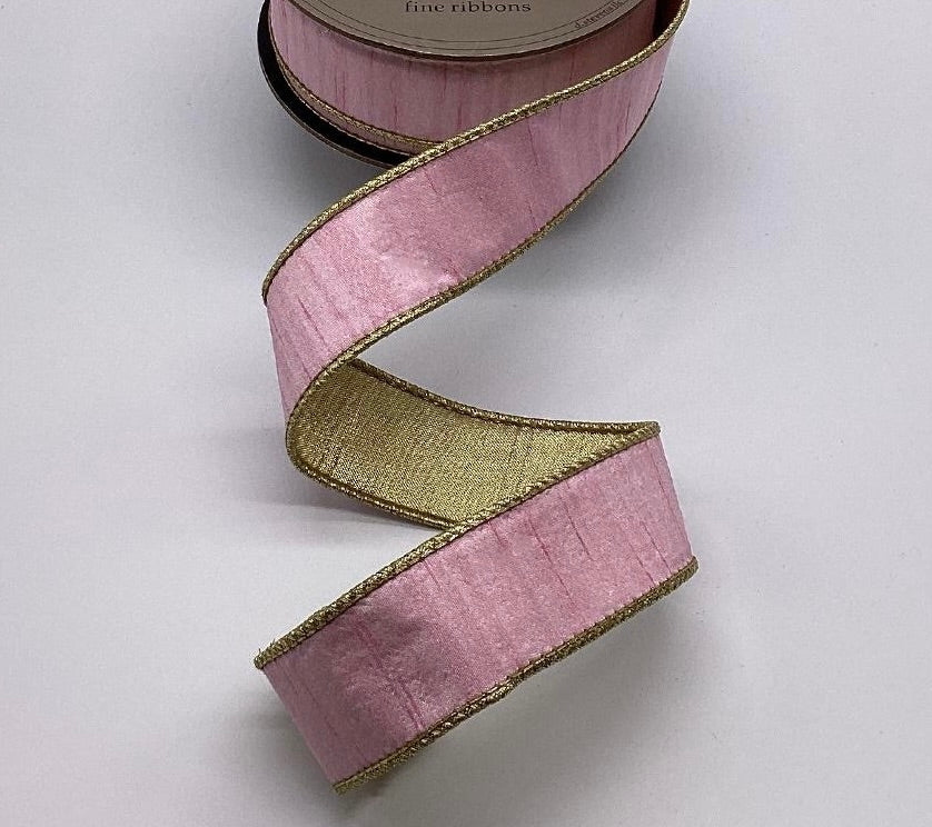 1.5" Dupion metallic gold back, light pink