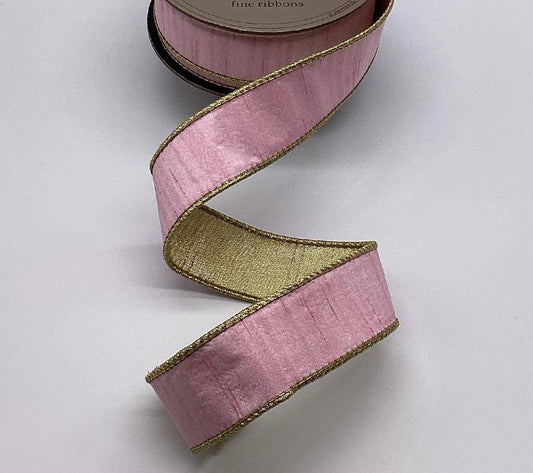 1.5" Dupion metallic gold back, light pink