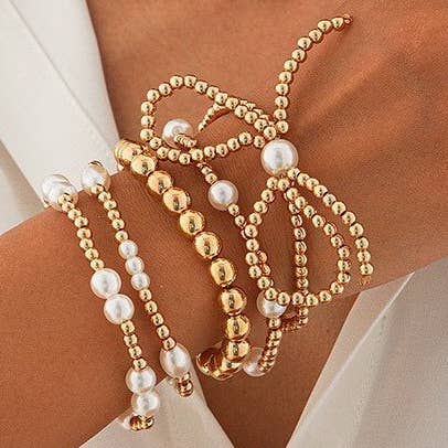 Multi layer Ball Chain Pearl Bow Bracelet