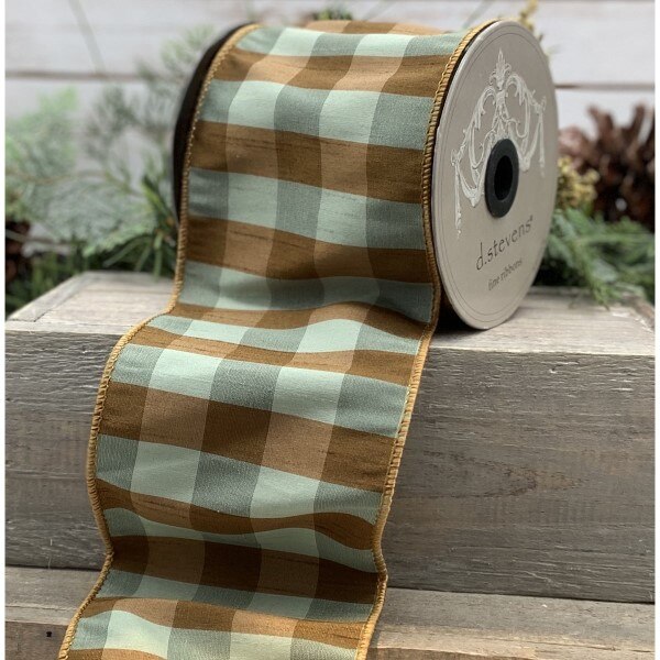 Faux Dupion Check Ribbon – Cinnamon & Spruce | 4" x 10 Yds