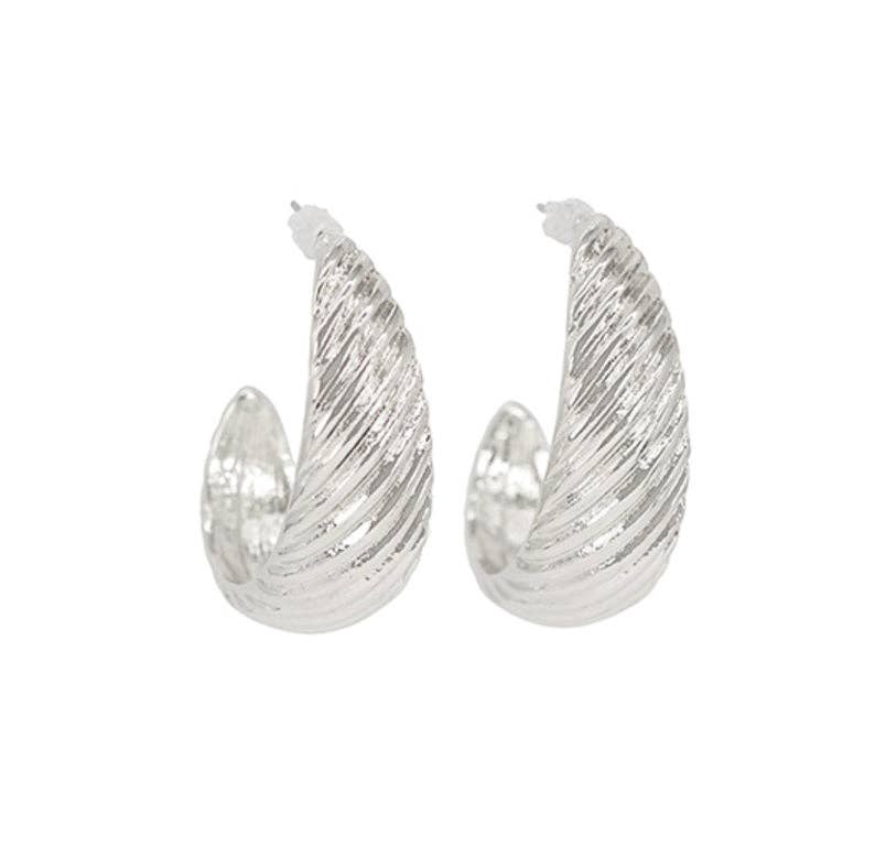 Silver Textured Shell Hoop Earrings