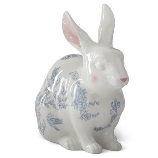 Blue Toile Bunny Figurine