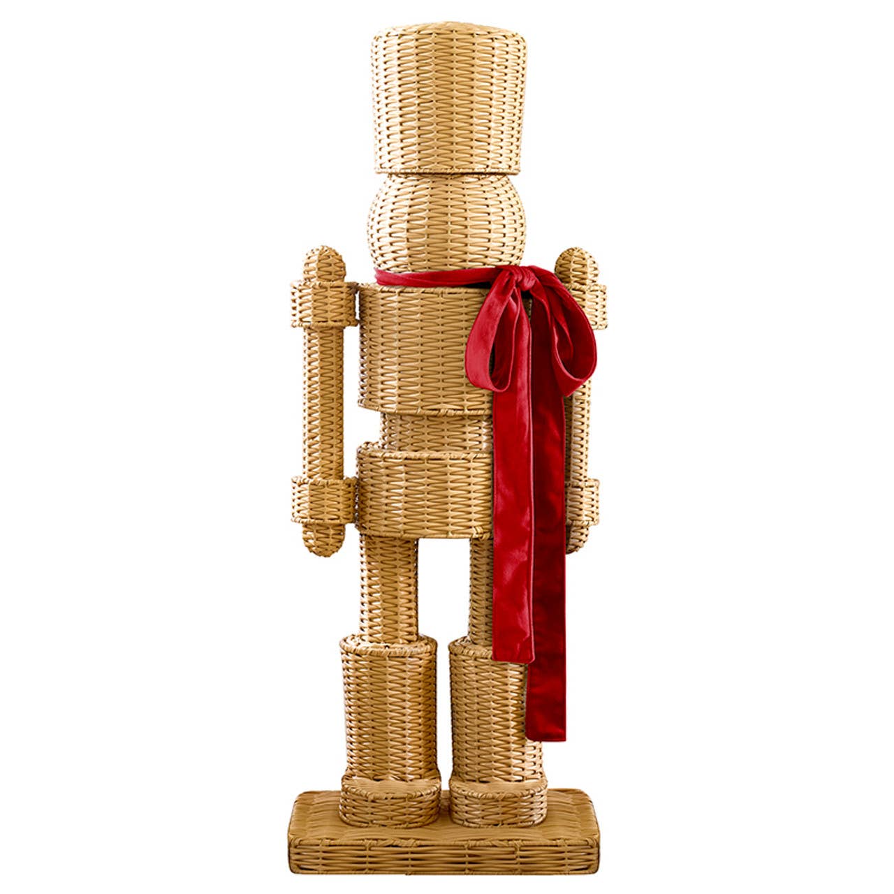All Weather Rattan Nutcracker - Red: Rattan (Synthetic), Metal, Velvet Bow, 48" H x17.5" W x 12" D