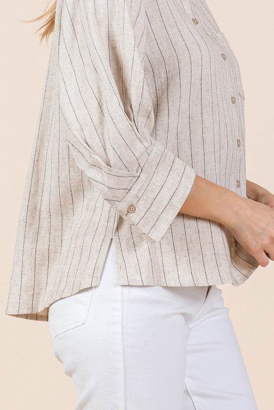 Striped Linen 3/4 Sleeves Top