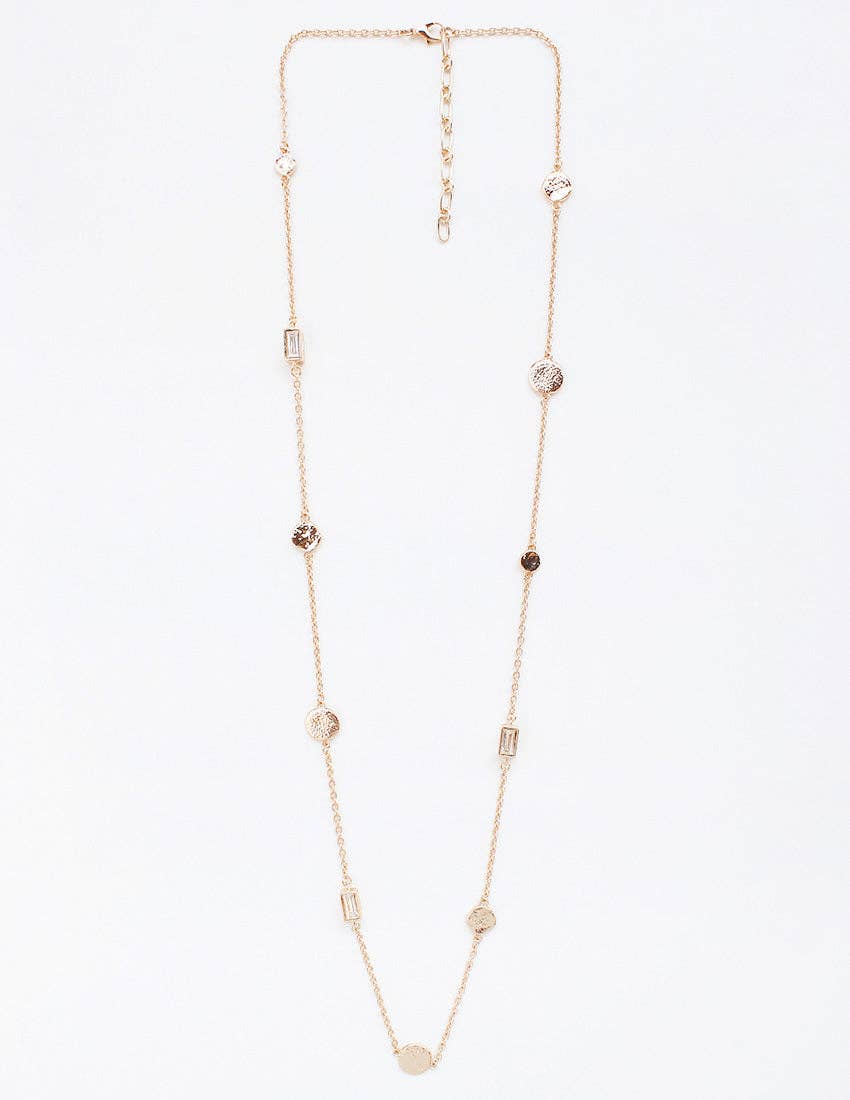 Gold Thin Chain with Hammered 36" Necklace
