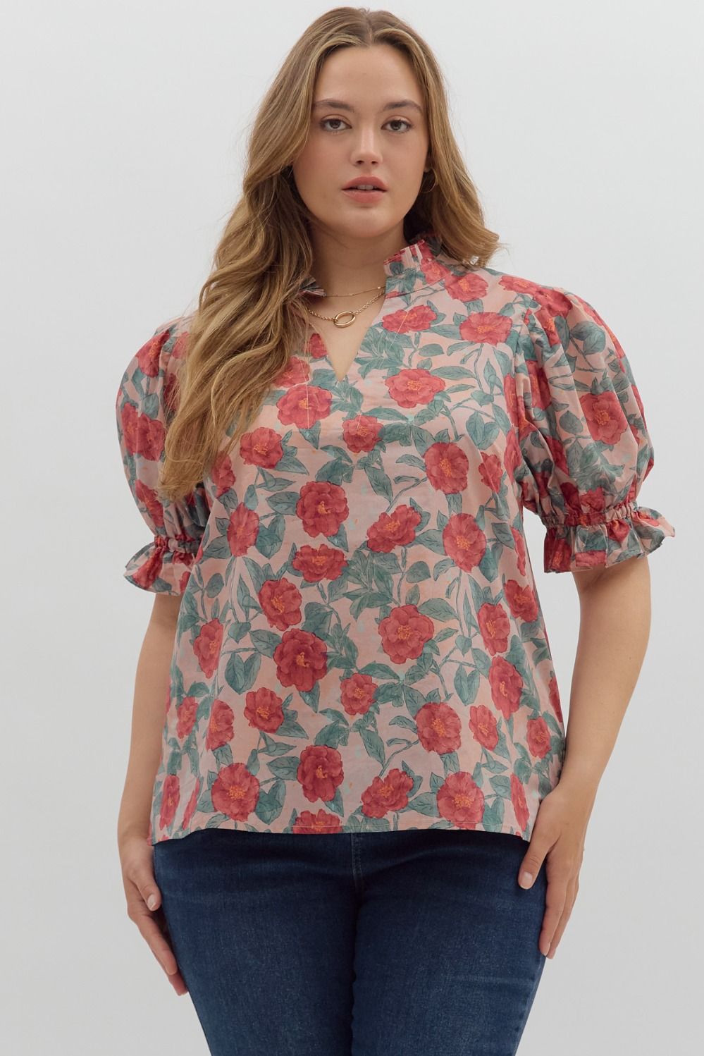 Rose Garden Ruffle Neck Blouse – Curvy