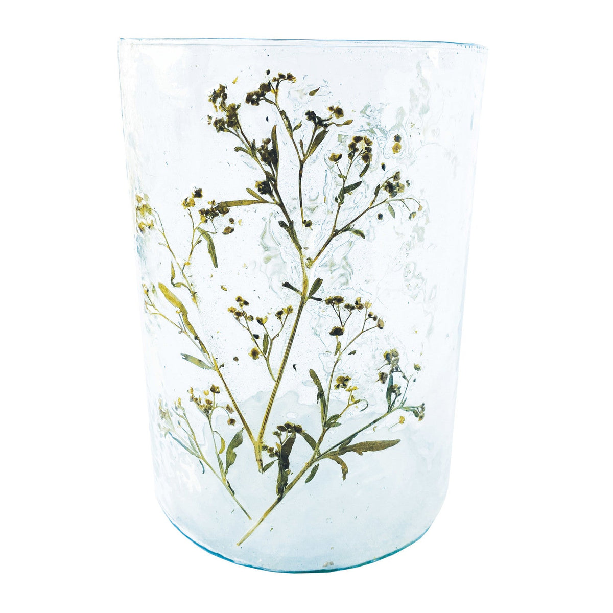 Recycled Glass Votive Holder w/ Embedded Candlenut Leaves