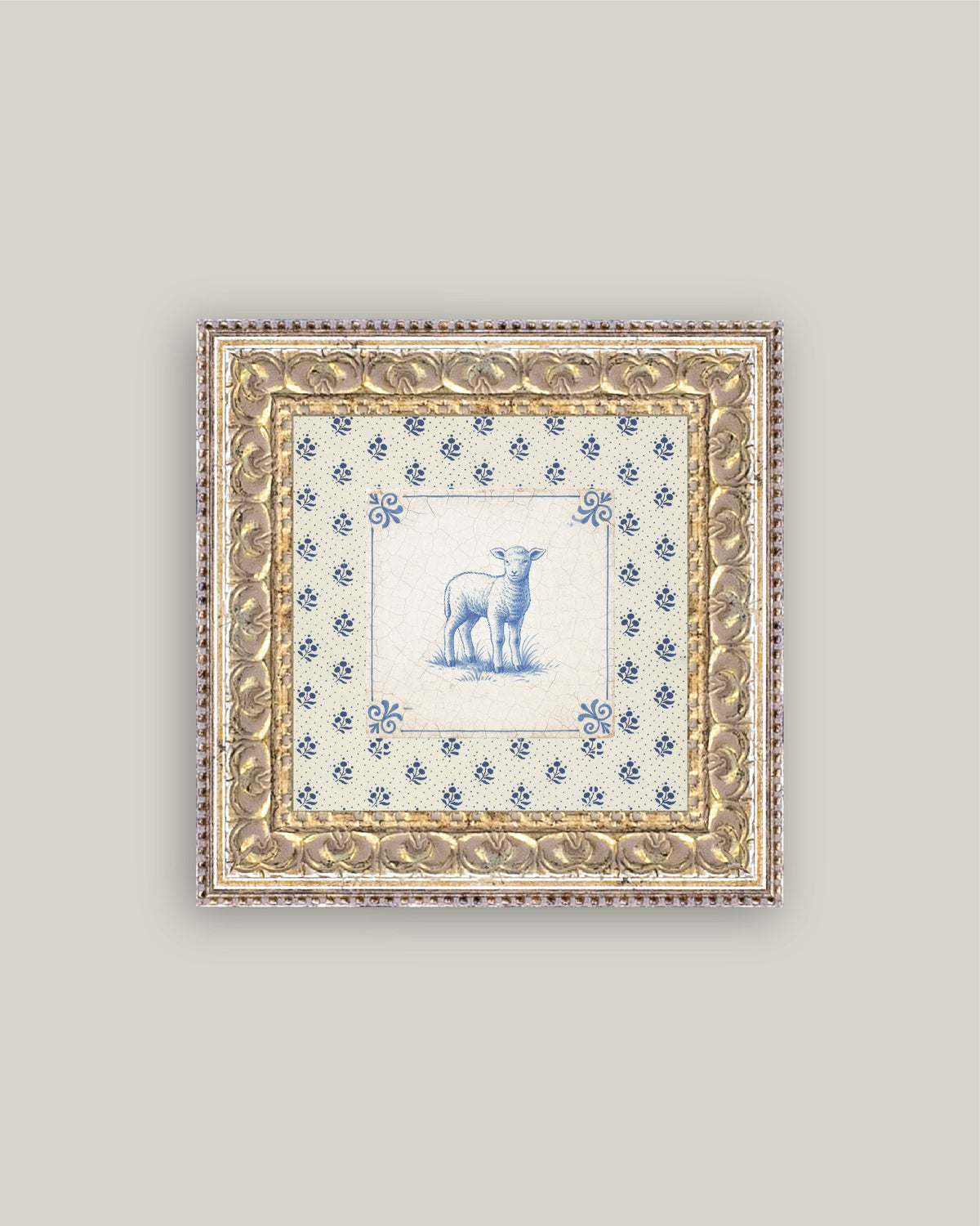 Delft Tile Lamb: 16X16