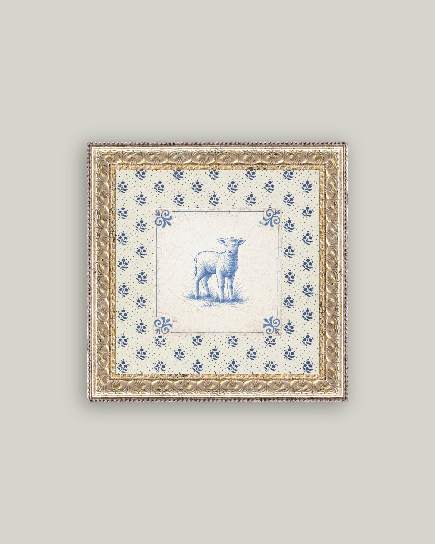 Delft Tile Lamb: 16X16